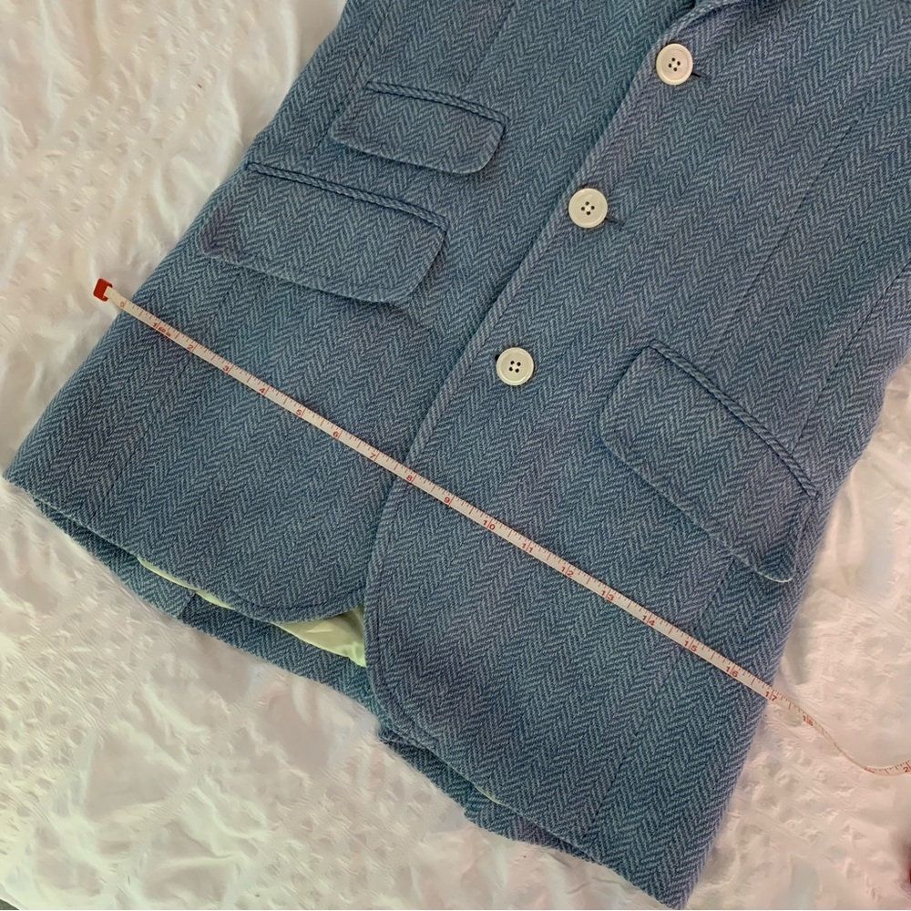 New Polo Ralph Lauren Blazer Blue Herringbone Linen Silk - Picture 14 of 15